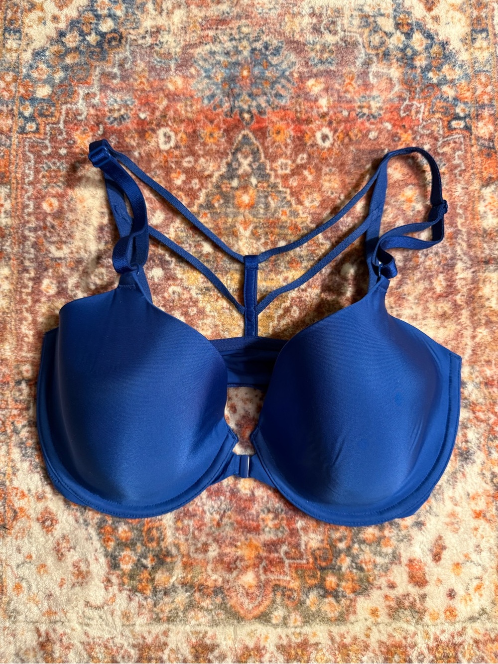 Victoria’s Secret Royal Blue Front Close Clasp Strappy Back Bra 34DD